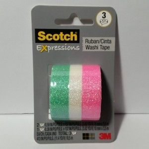 Scotch Expressions Washi Tape Glitter Pink Green Paper Crafts Scrapbook